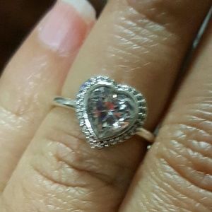 Authentic Pandora ring, heart crystal & smaller cz